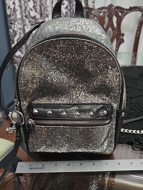 Victoria's Secret Metallic Silver Mini Backpack - Studded Crossbody Bag